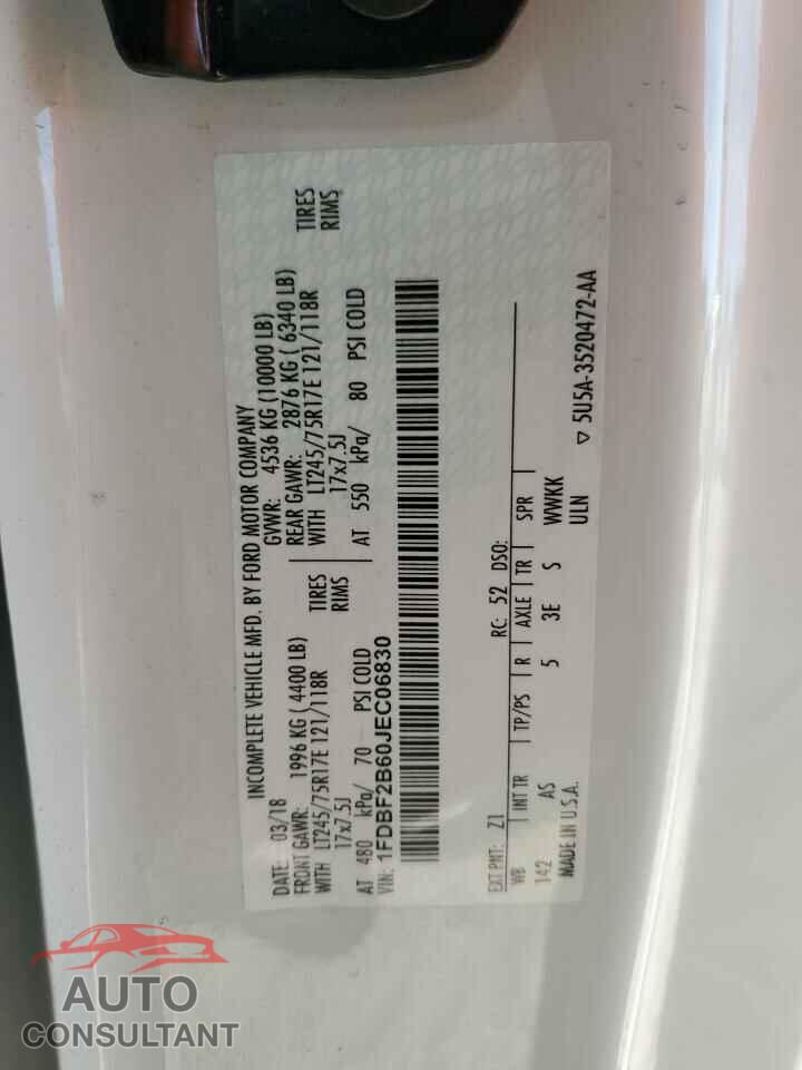 FORD F250 2018 - 1FDBF2B60JEC06830