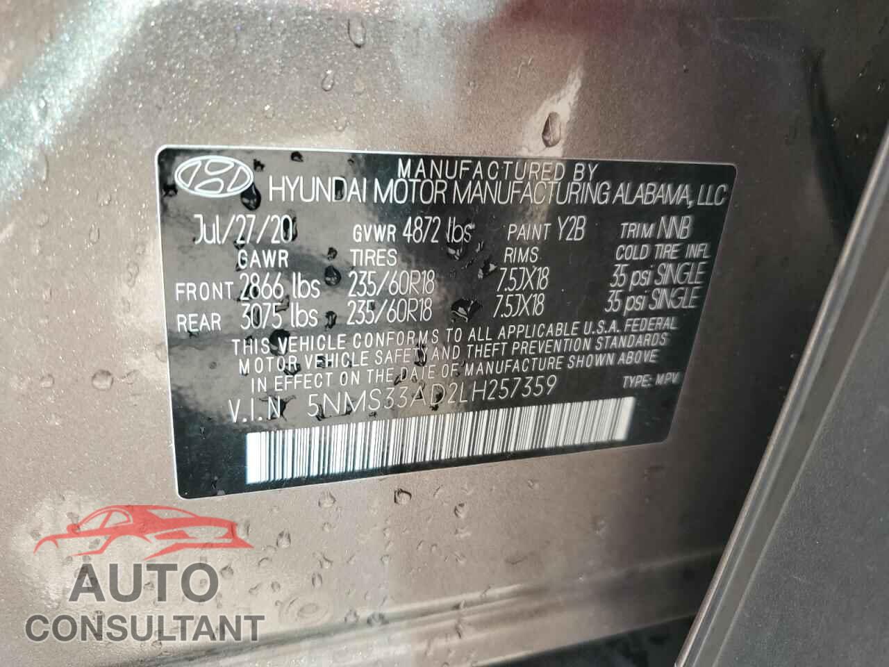 HYUNDAI SANTA FE 2020 - 5NMS33AD2LH257359