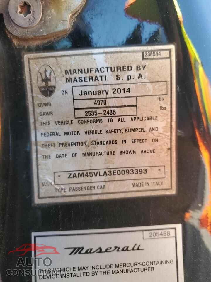 MASERATI ALL MODELS 2014 - ZAM45VLA3E0093393