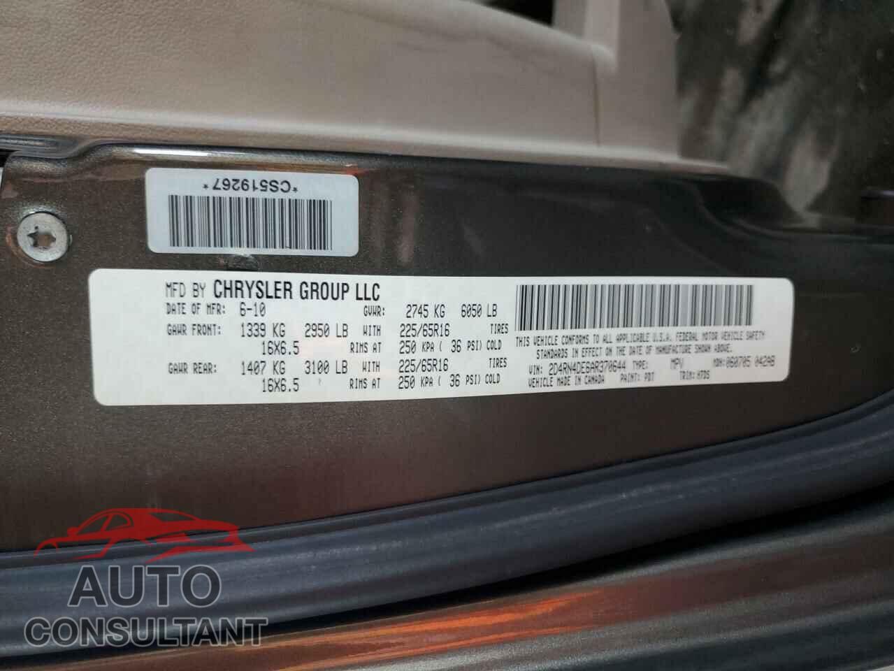 DODGE CARAVAN 2010 - 2D4RN4DE6AR370644