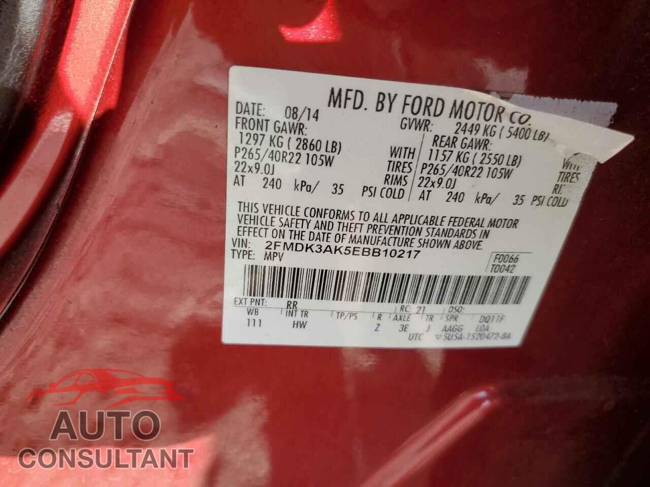 FORD EDGE 2014 - 2FMDK3AK5EBB10217