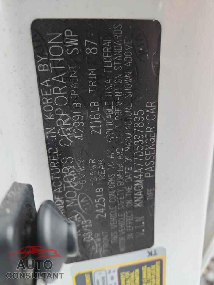 KIA OPTIMA 2013 - KNAGM4A77D5397895