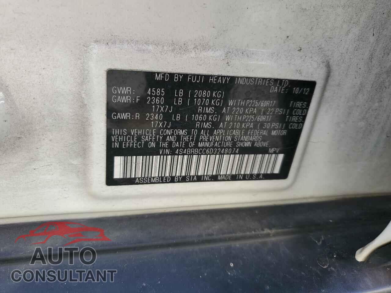 SUBARU OUTBACK 2013 - 4S4BRBCC6D3248074
