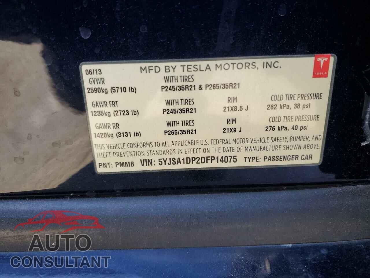 TESLA MODEL S 2013 - 5YJSA1DP2DFP14075