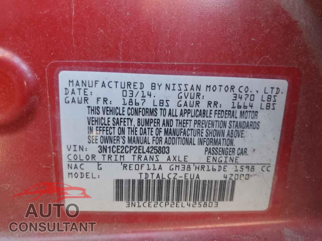 NISSAN VERSA 2014 - 3N1CE2CP2EL425803