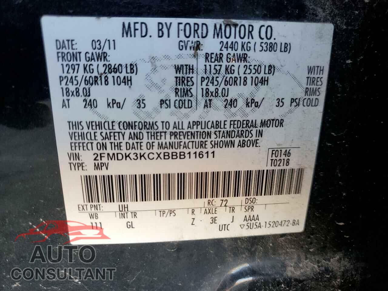 FORD EDGE 2011 - 2FMDK3KCXBBB11611