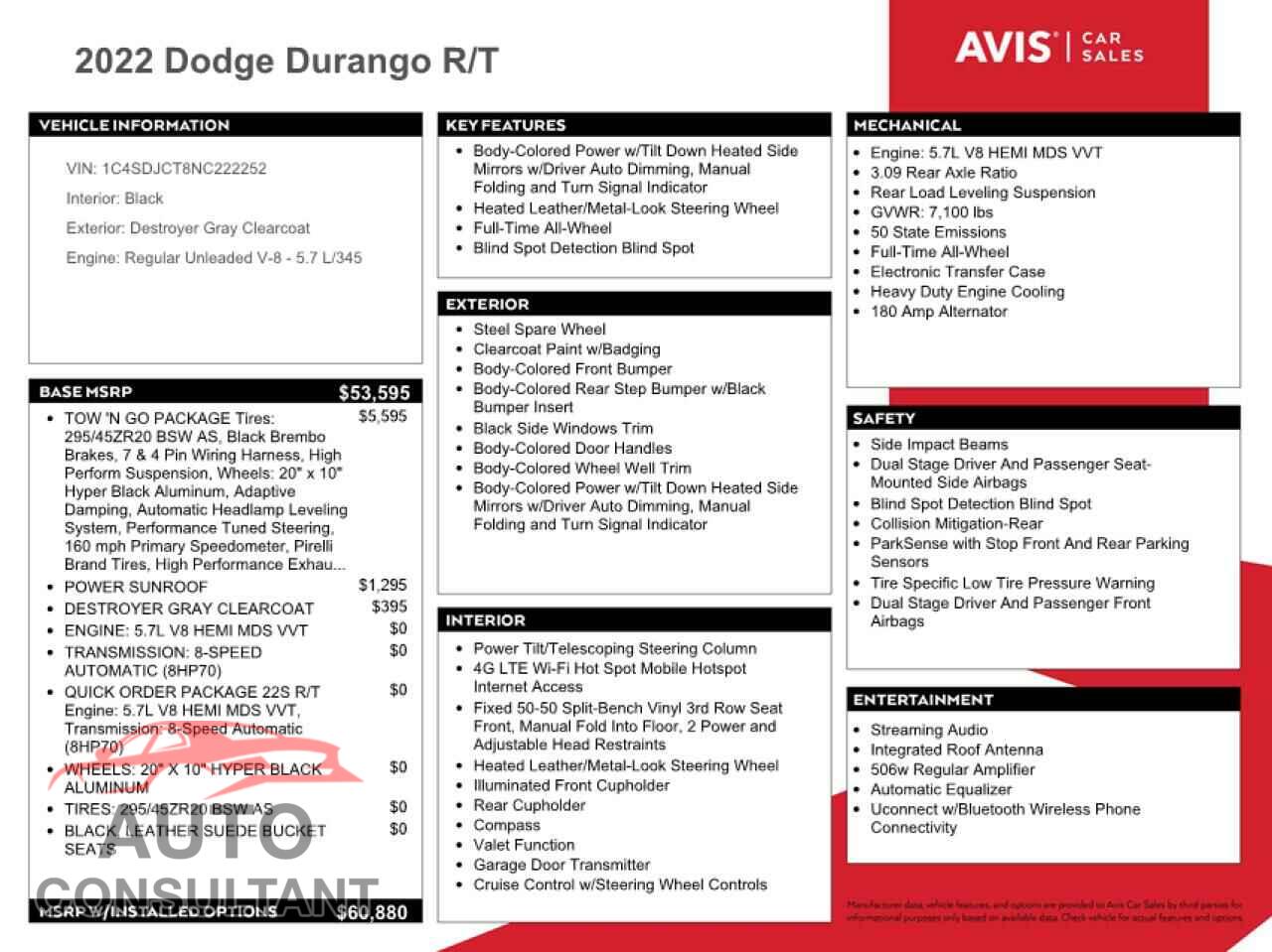 DODGE DURANGO 2022 - 1C4SDJCT8NC222252