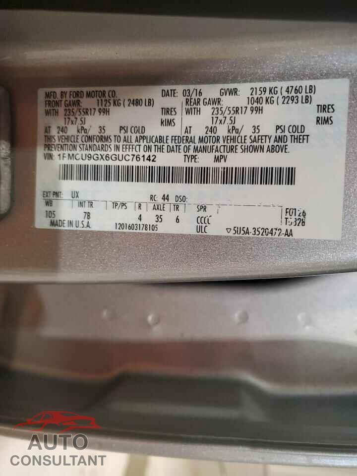 FORD ESCAPE 2016 - 1FMCU9GX6GUC76142