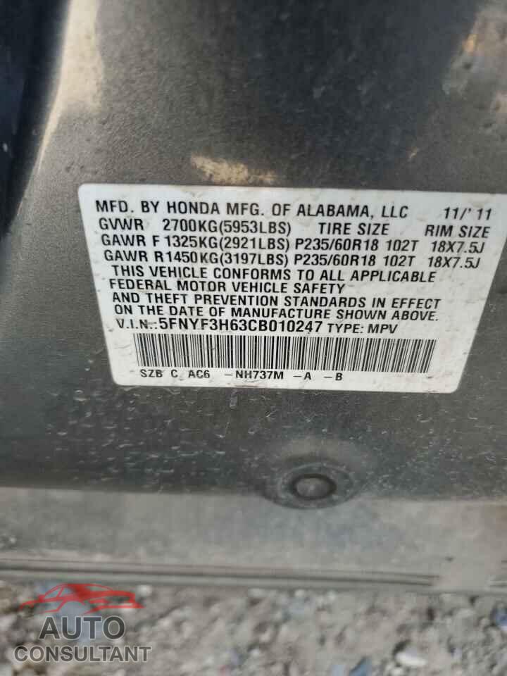 HONDA PILOT 2012 - 5FNYF3H63CB010247