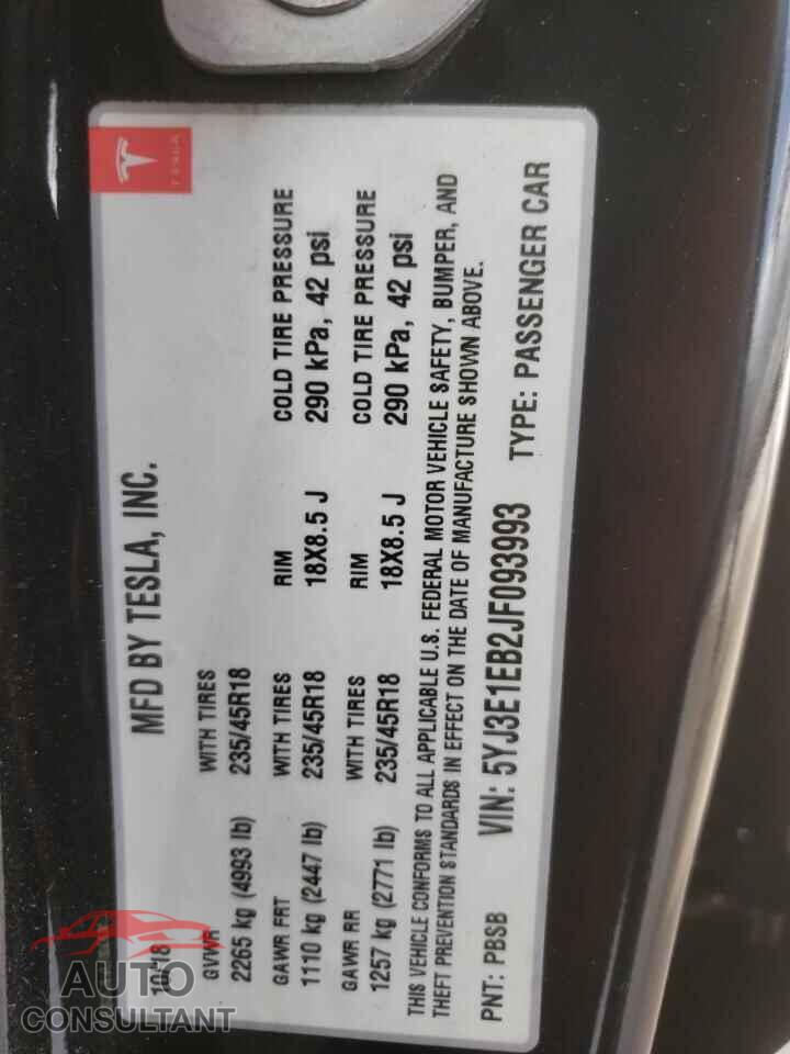 TESLA MODEL 3 2018 - 5YJ3E1EB2JF093993
