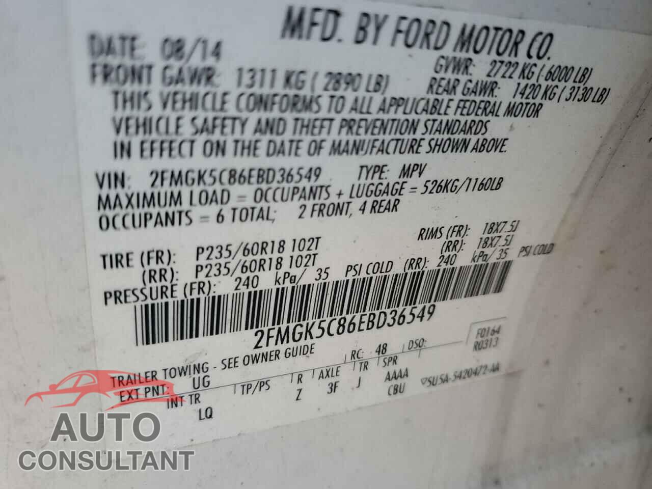 FORD FLEX 2014 - 2FMGK5C86EBD36549