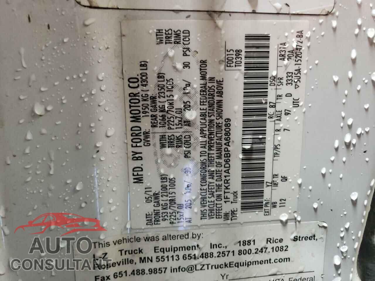 FORD RANGER 2011 - 1FTKR1AD6BPA68089