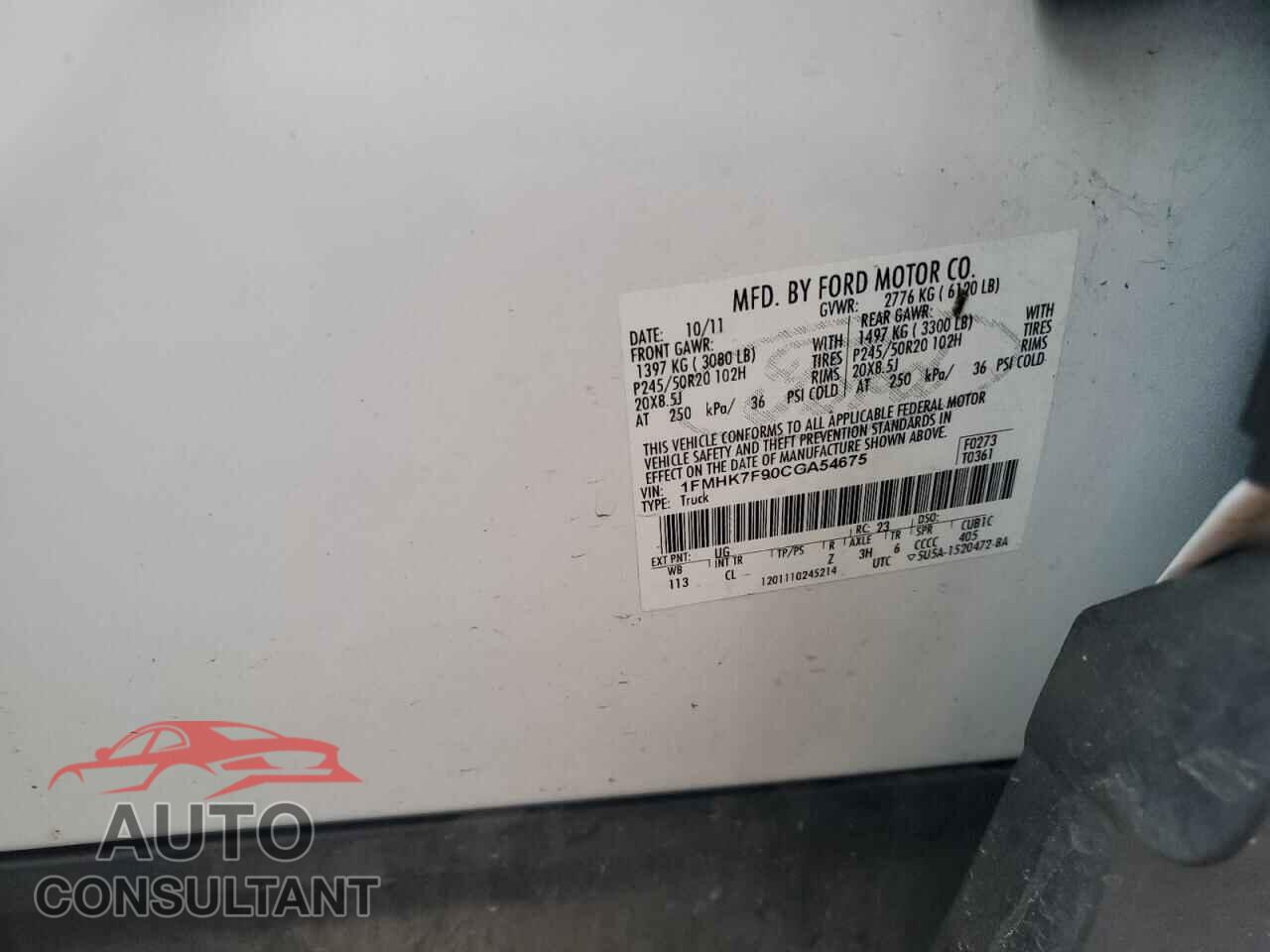 FORD EXPLORER 2012 - 1FMHK7F90CGA54675