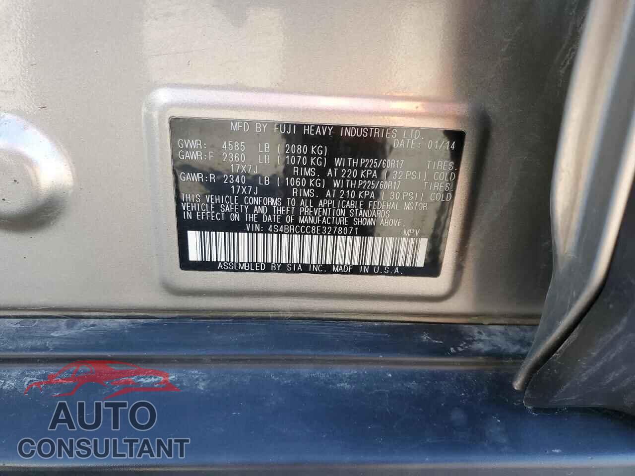 SUBARU OUTBACK 2014 - 4S4BRCCC8E3278071