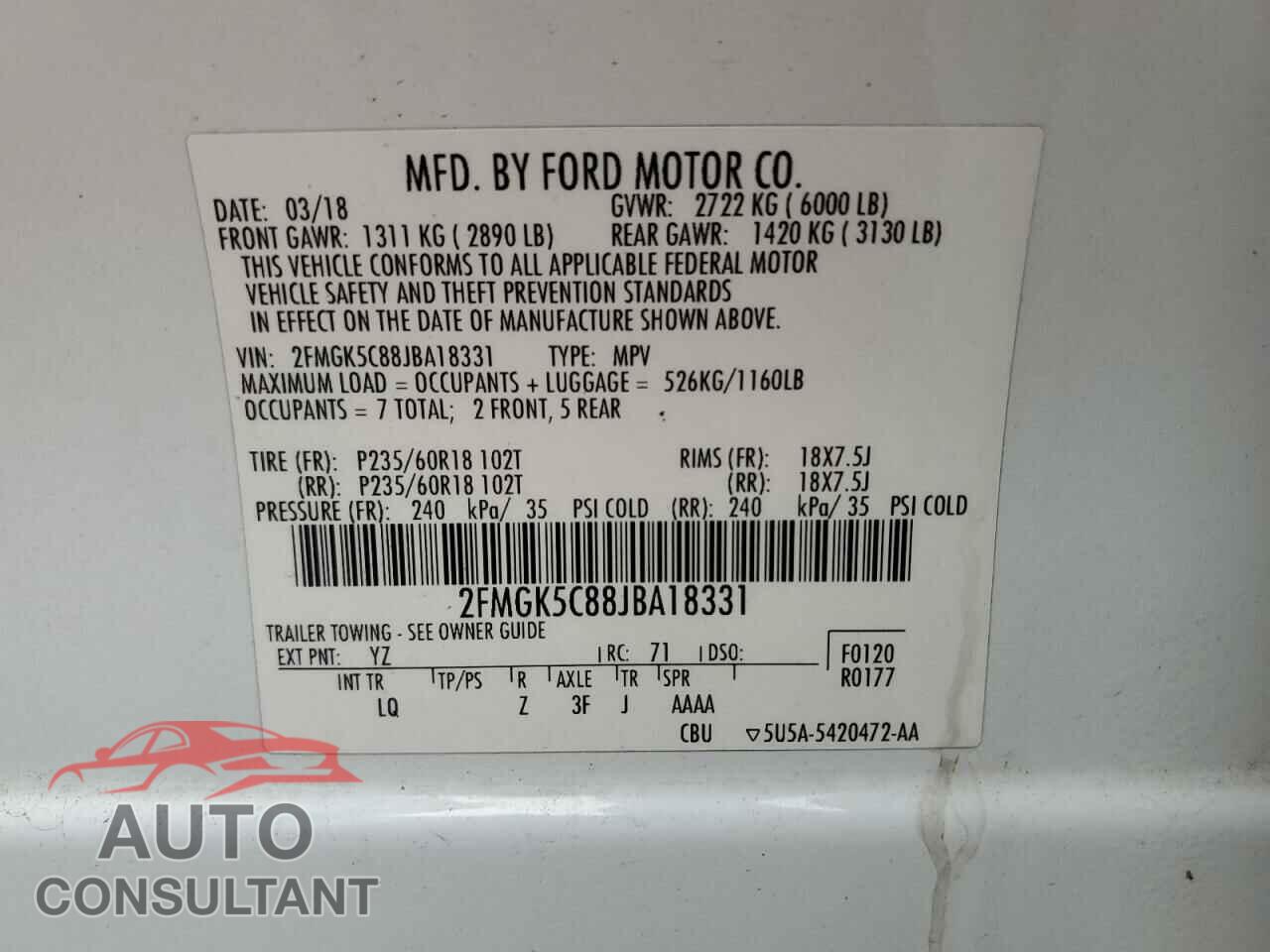 FORD FLEX 2018 - 2FMGK5C88JBA18331