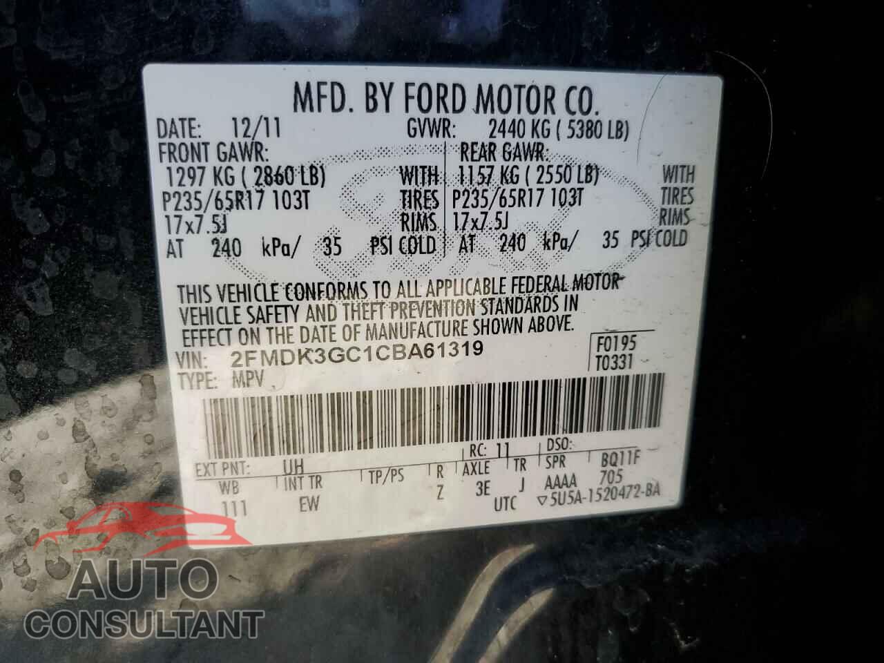 FORD EDGE 2012 - 2FMDK3GC1CBA61319
