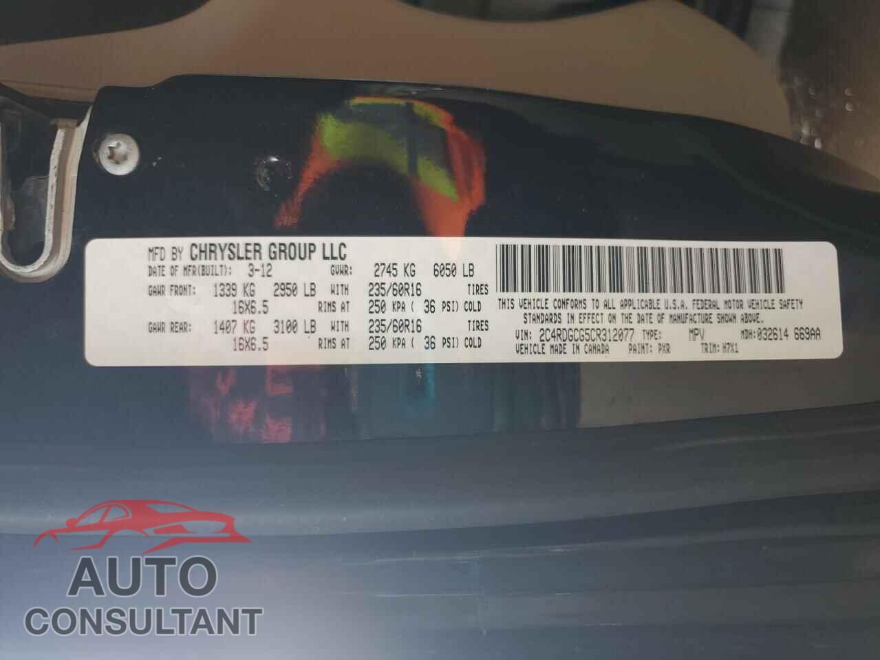 DODGE CARAVAN 2012 - 2C4RDGCG5CR312077