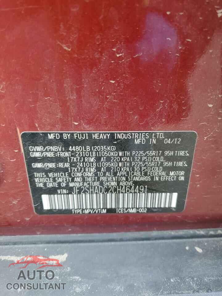 SUBARU FORESTER 2012 - JF2SHADC2CH464491