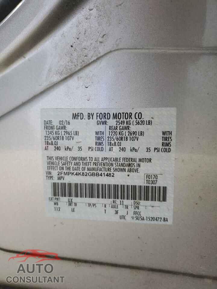 FORD EDGE 2016 - 2FMPK4K82GBB41482