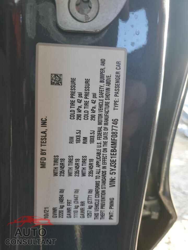 TESLA MODEL 3 2021 - 5YJ3E1EB4MF087746
