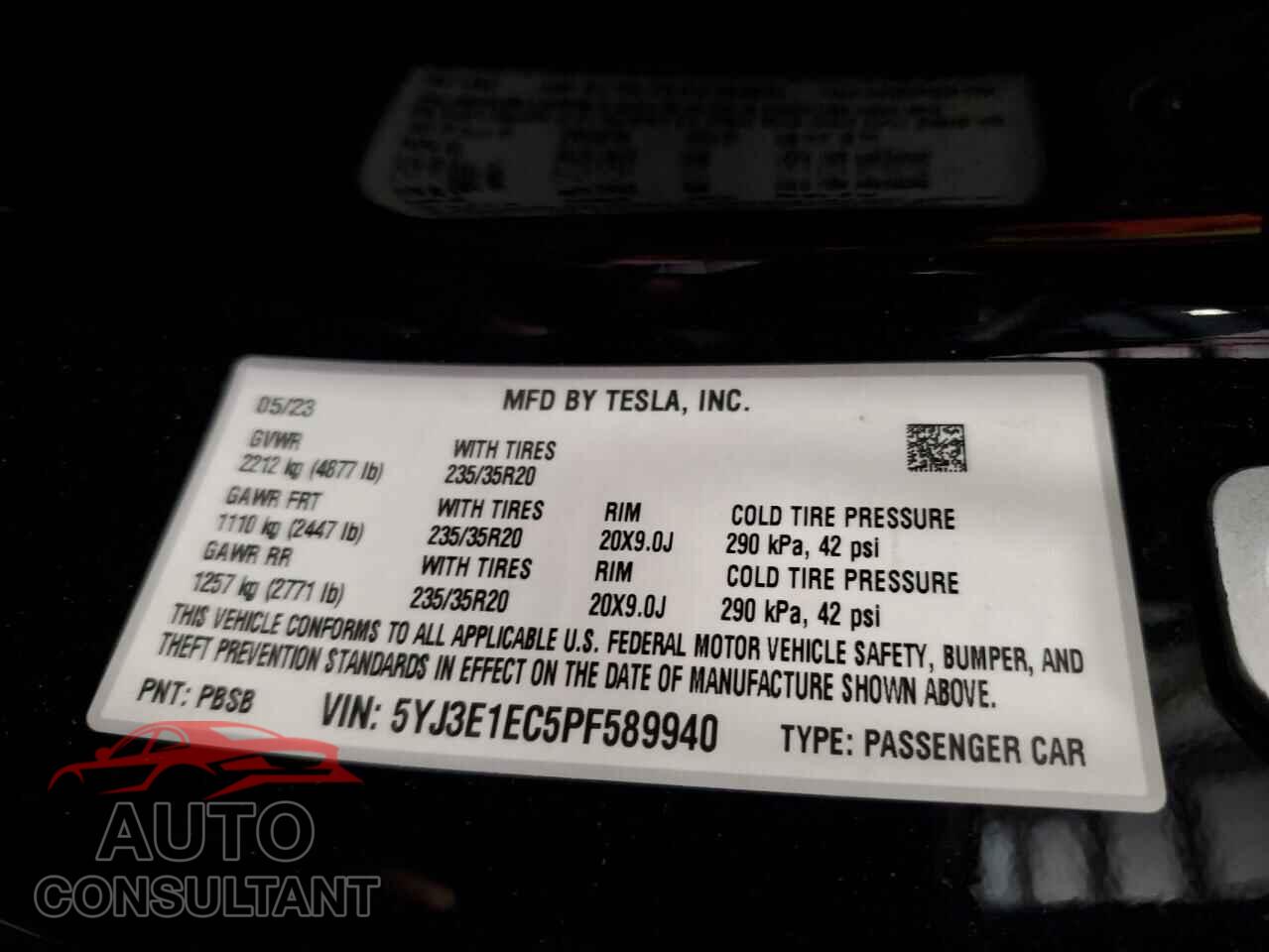 TESLA MODEL 3 2023 - 5YJ3E1EC5PF589940