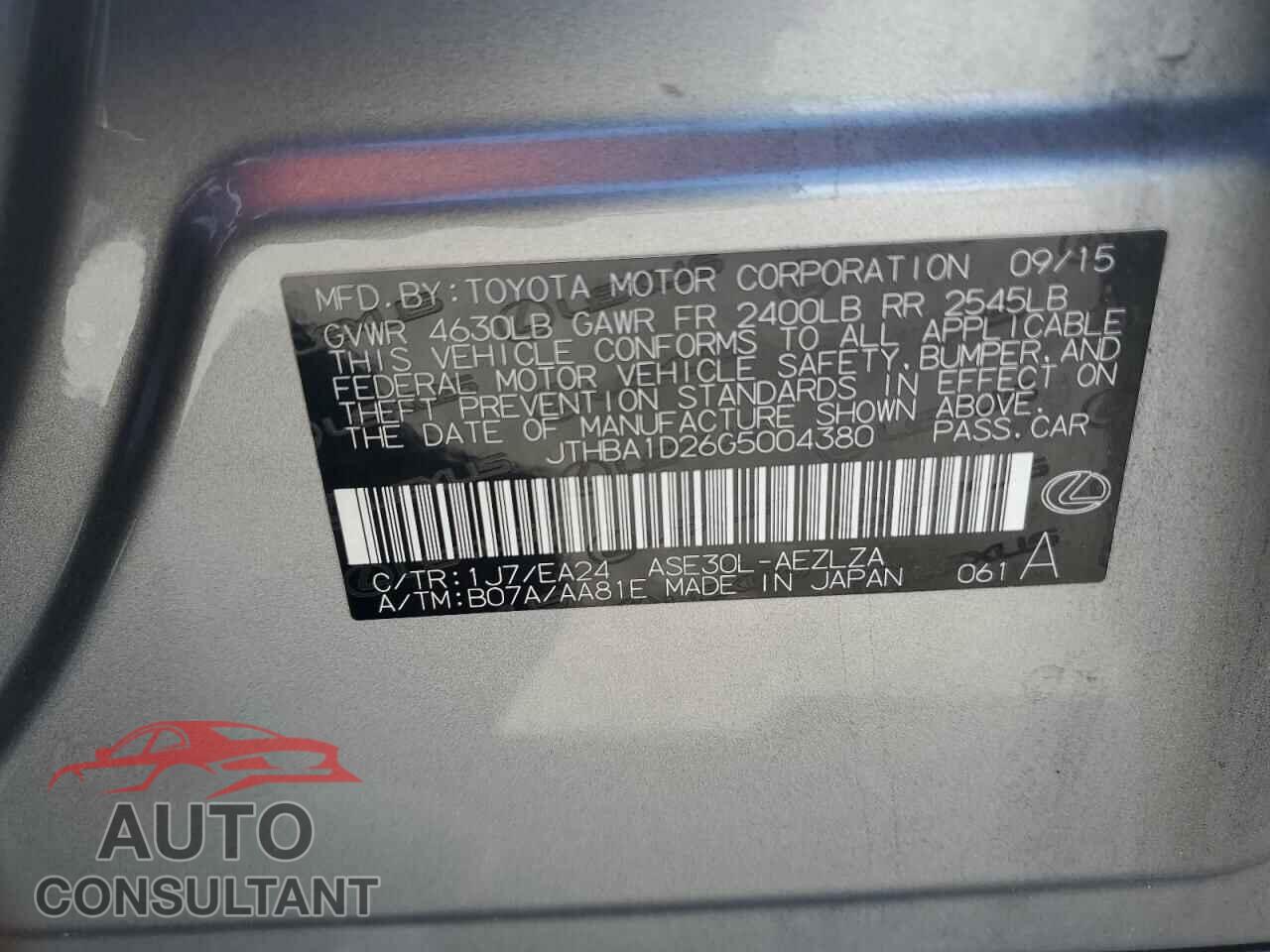 LEXUS IS 2016 - JTHBA1D26G5004380