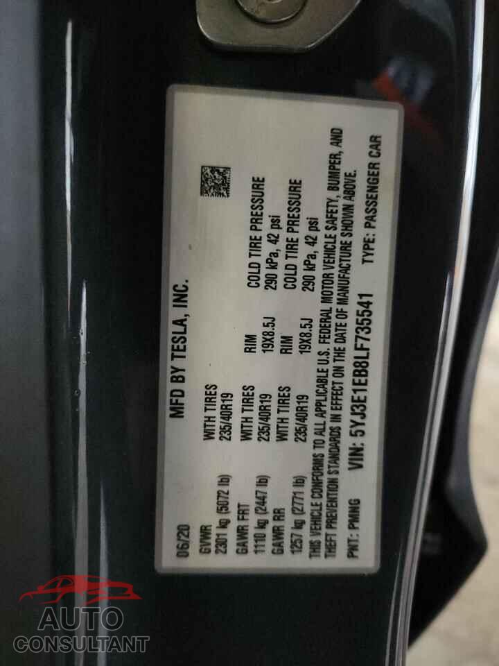 TESLA MODEL 3 2020 - 5YJ3E1EB8LF735541