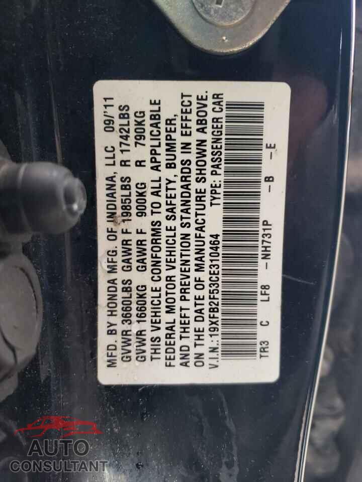 HONDA CIVIC 2012 - 19XFB2F53CE310464
