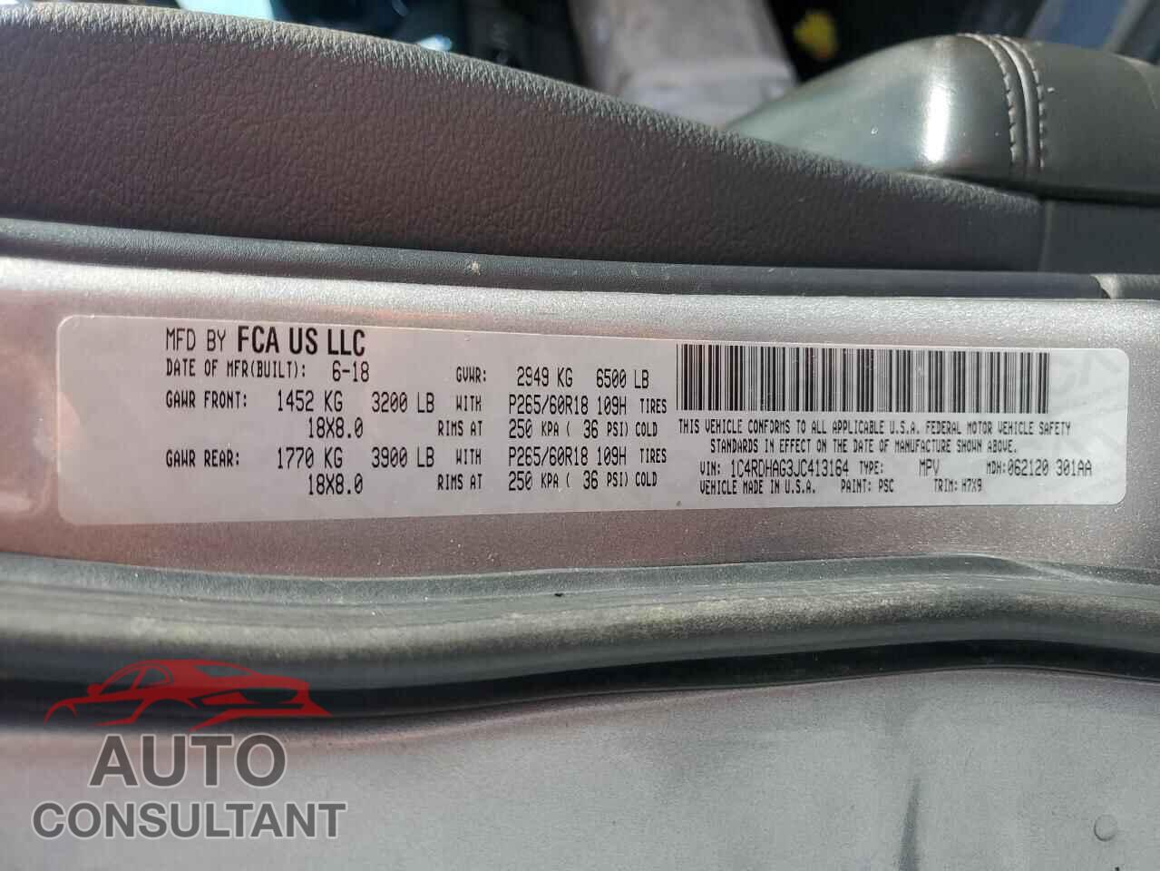DODGE DURANGO 2018 - 1C4RDHAG3JC413164