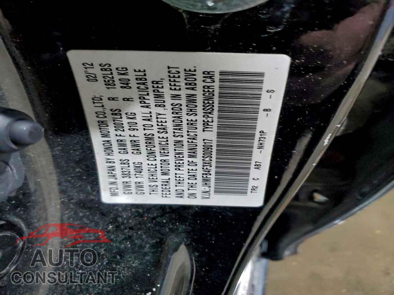 HONDA CIVIC 2012 - JHMFB4F3XCS009017