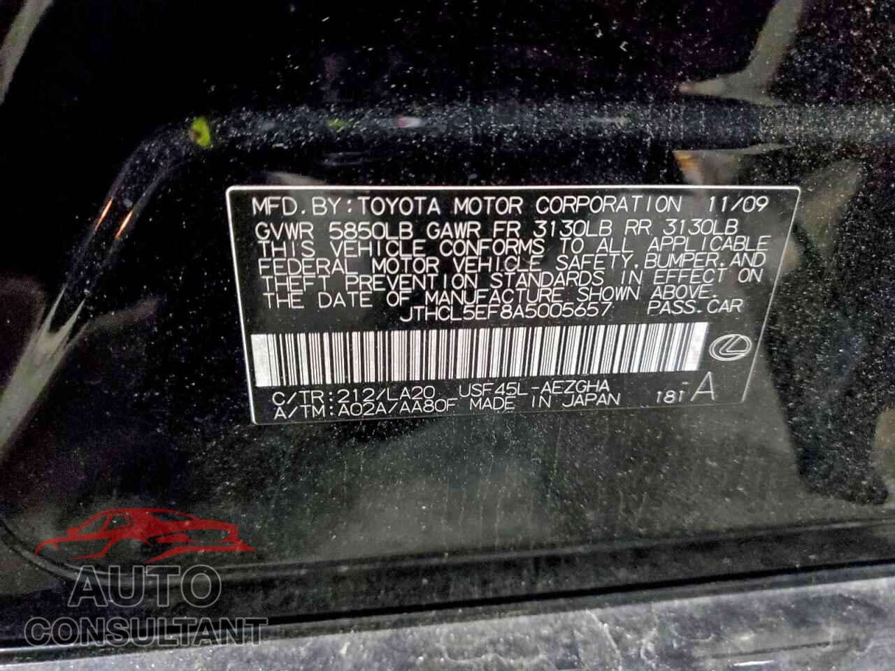 LEXUS LS460 2010 - JTHCL5EF8A5005657