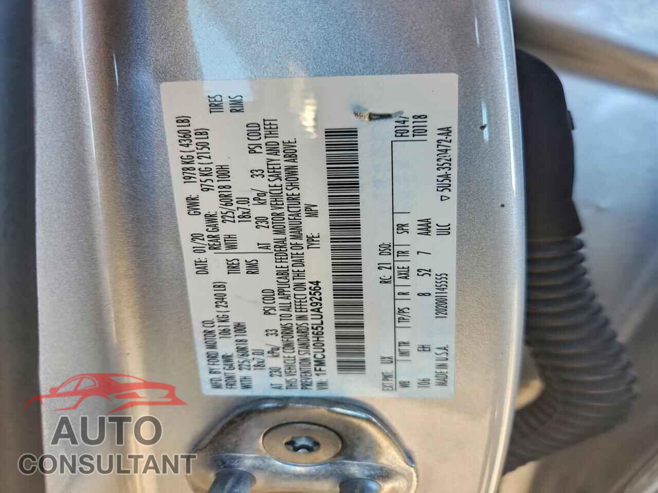 FORD ESCAPE 2020 - 1FMCU0H65LUA92564