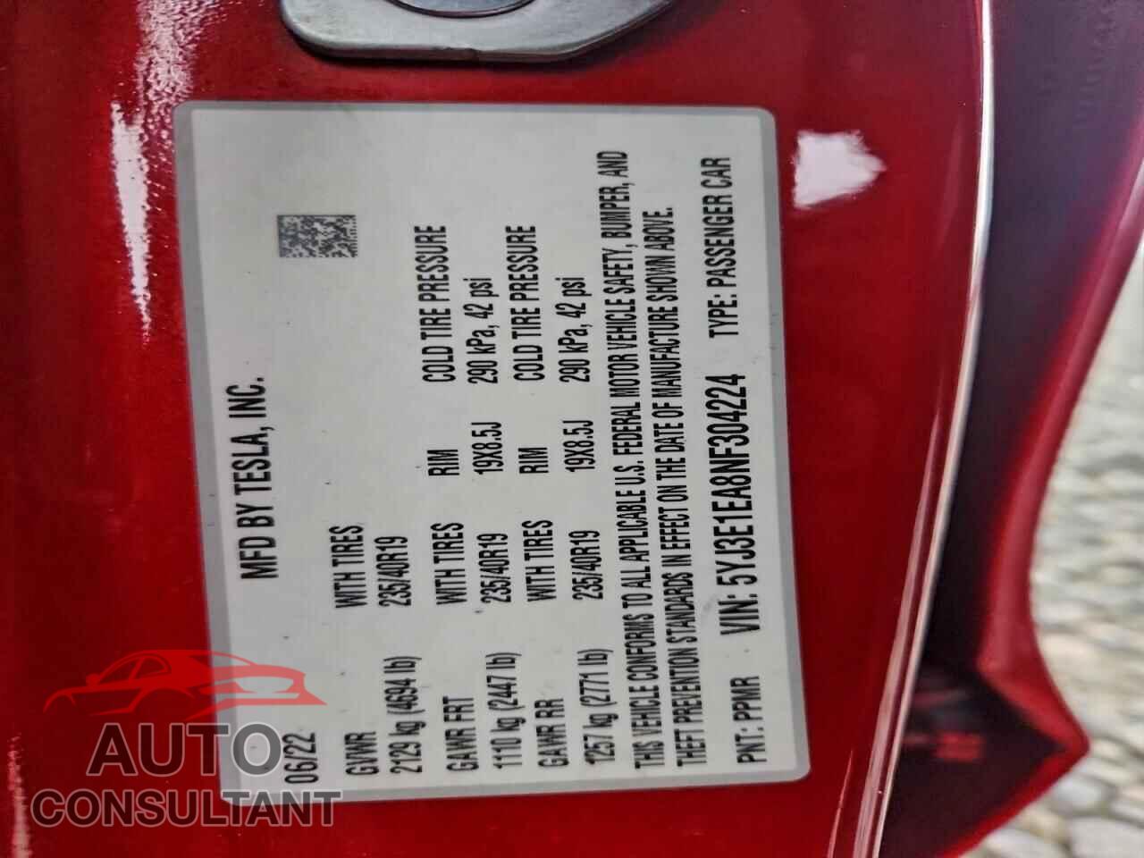 TESLA MODEL 3 2022 - 5YJ3E1EA8NF304224