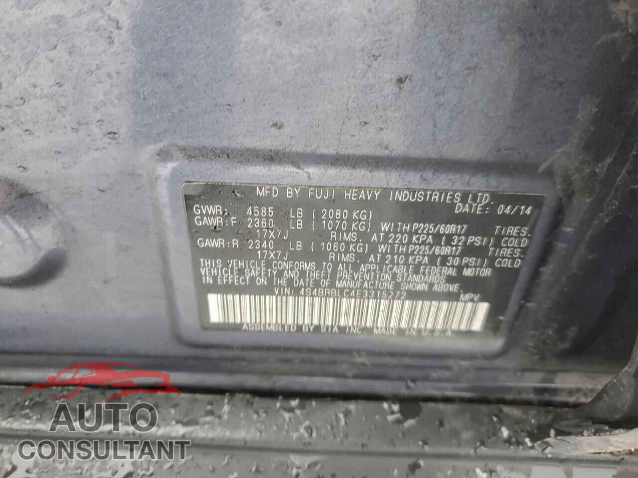 SUBARU OUTBACK 2014 - 4S4BRBLC4E3315272