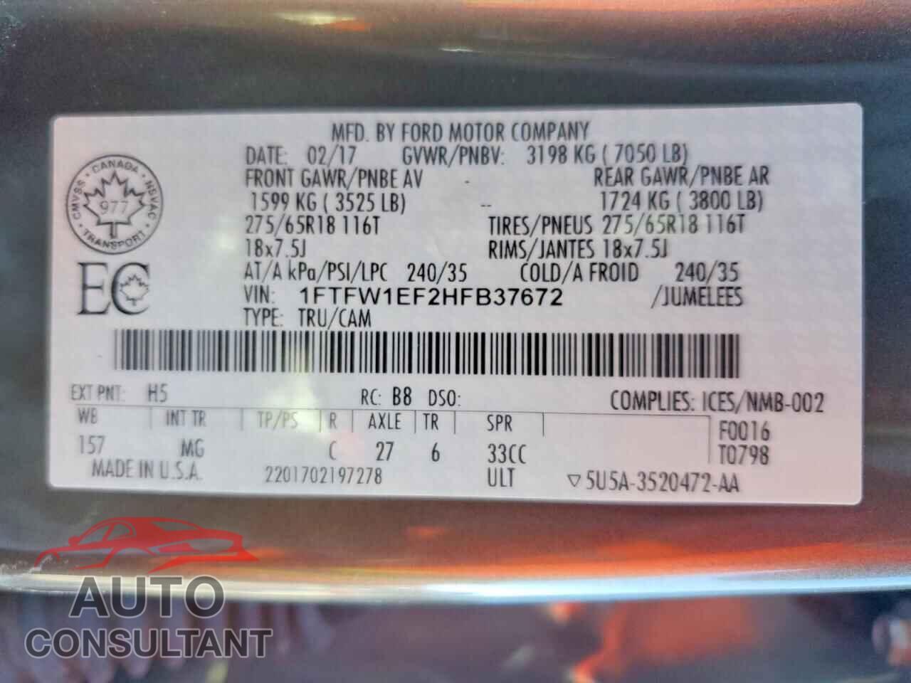 FORD F-150 2017 - 1FTFW1EF2HFB37672
