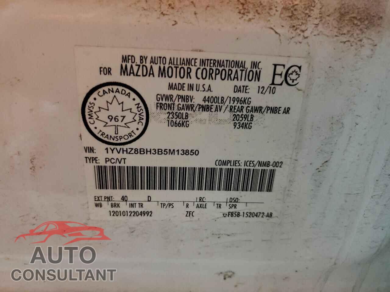 MAZDA 6 2011 - 1YVHZ8BH3B5M13850