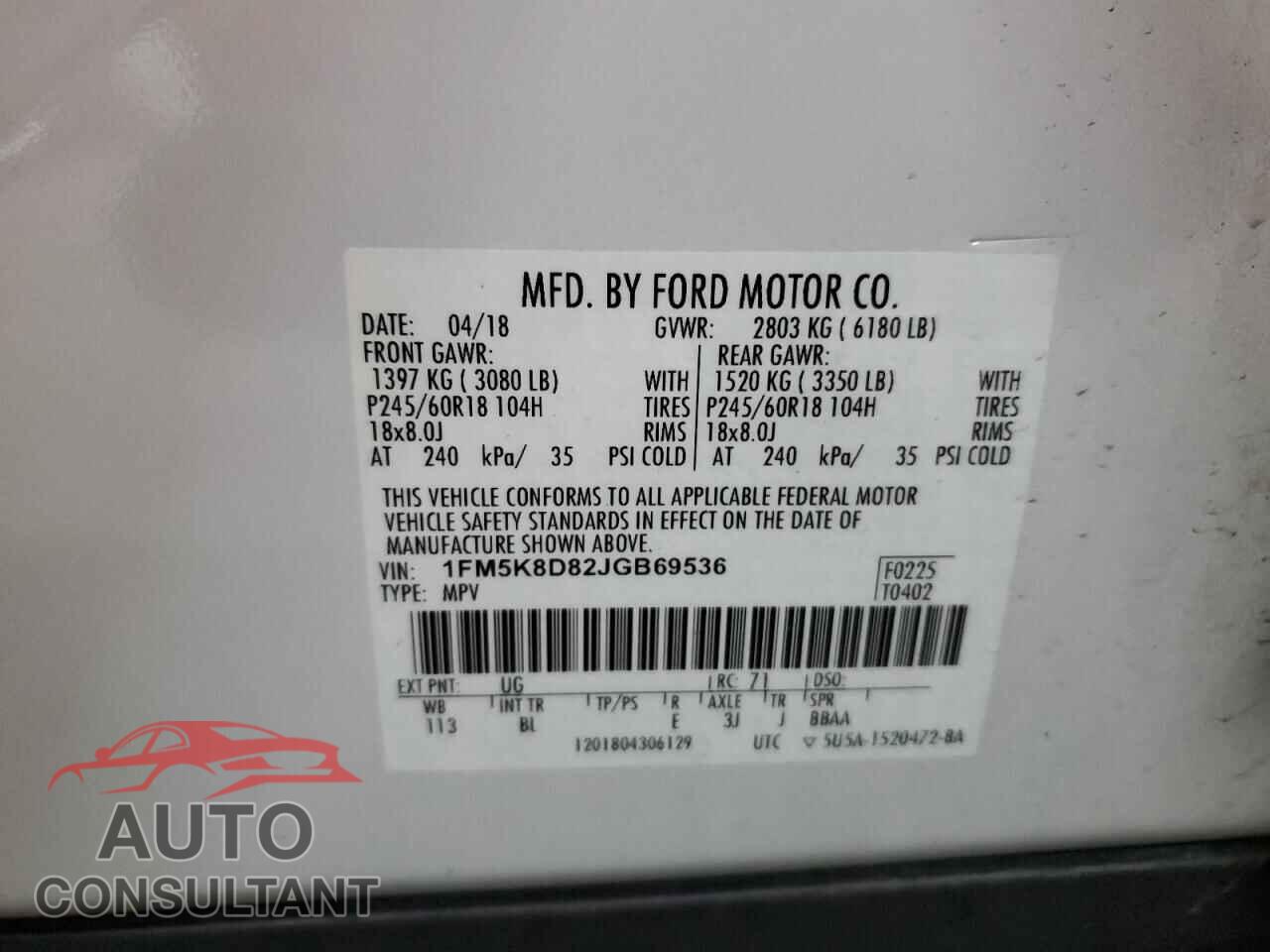 FORD EXPLORER 2018 - 1FM5K8D82JGB69536