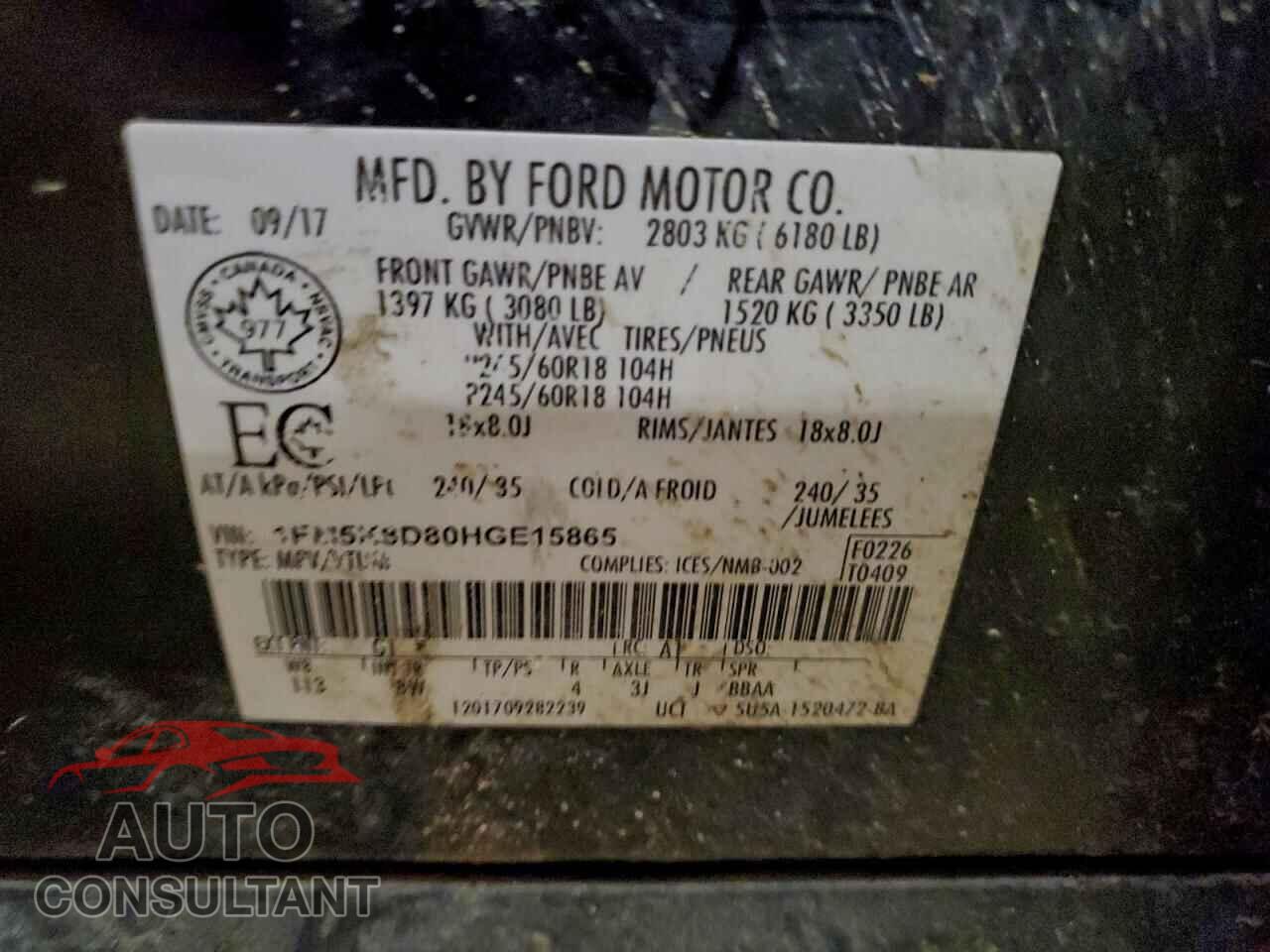 FORD EXPLORER 2017 - 1FM5K8D80HGE15865