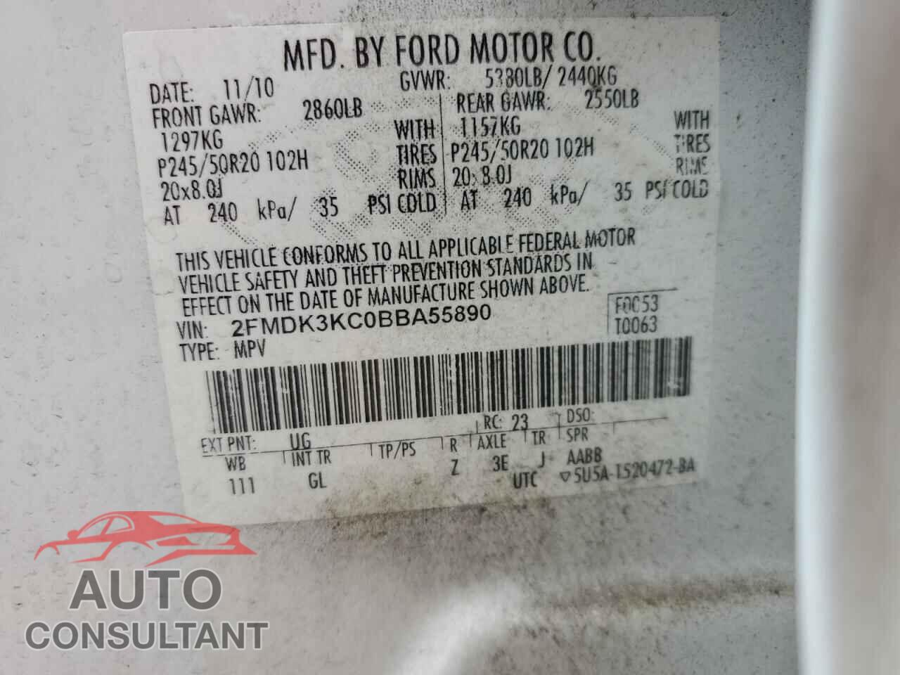 FORD EDGE 2011 - 2FMDK3KC0BBA55890