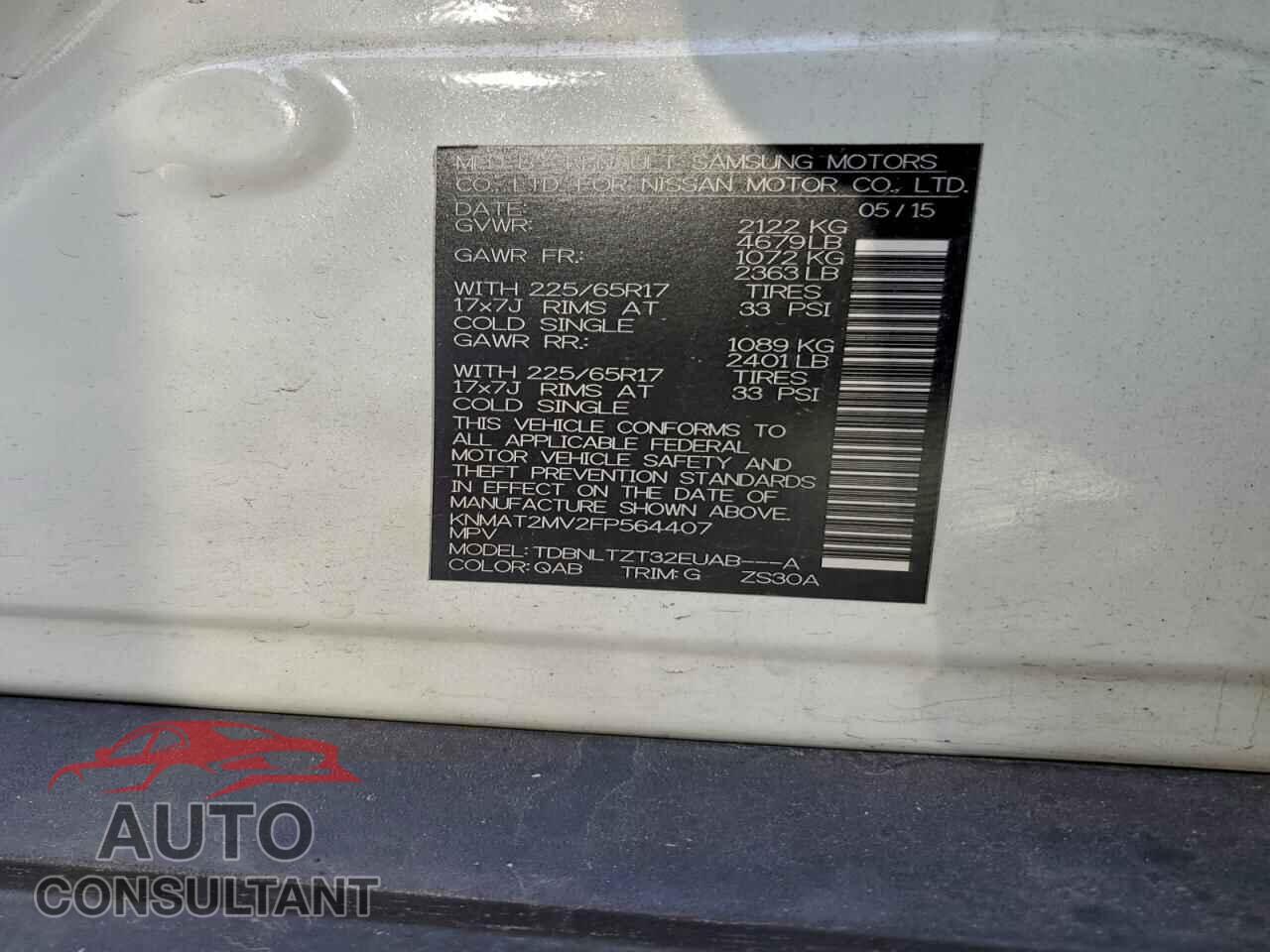 NISSAN ROGUE 2015 - KNMAT2MV2FP564407