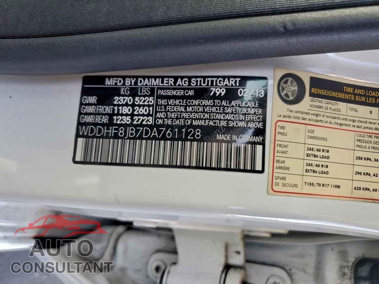 MERCEDES-BENZ E-CLASS 2013 - WDDHF8JB7DA761128