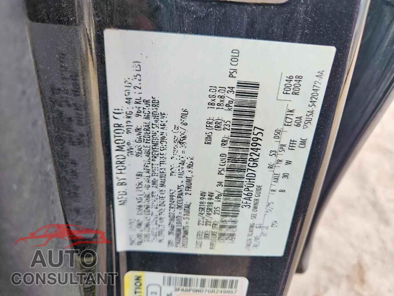 FORD FUSION 2016 - 3FA6P0HD7GR249957