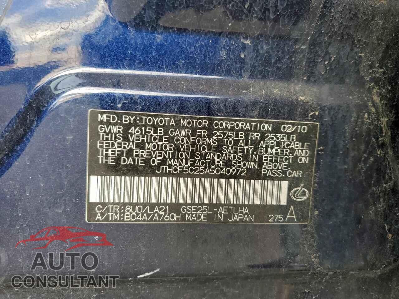 LEXUS IS 2010 - JTHCF5C25A5040972