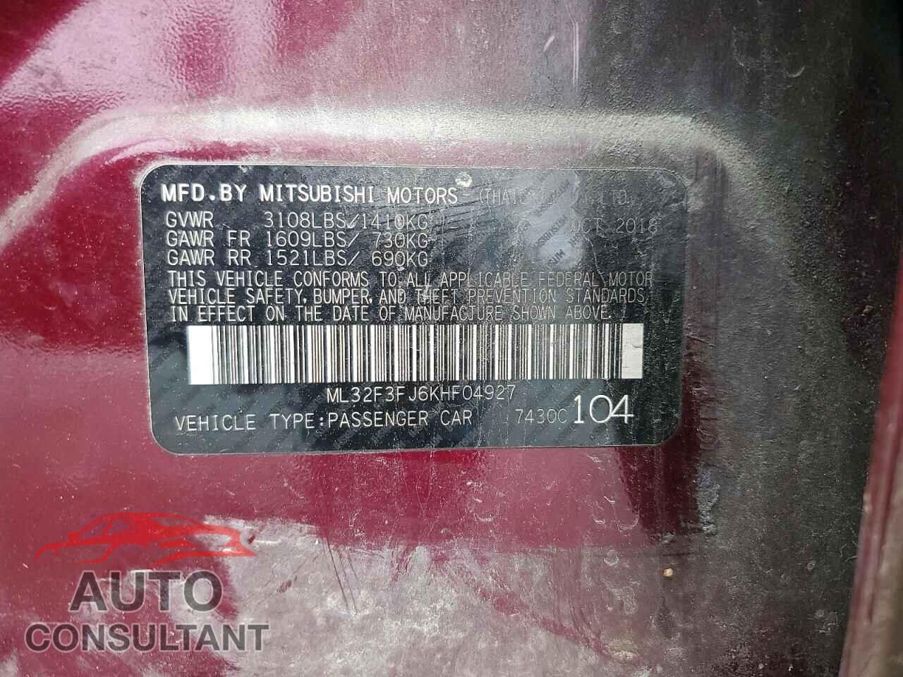 MITSUBISHI MIRAGE 2019 - ML32F3FJ6KHF04927