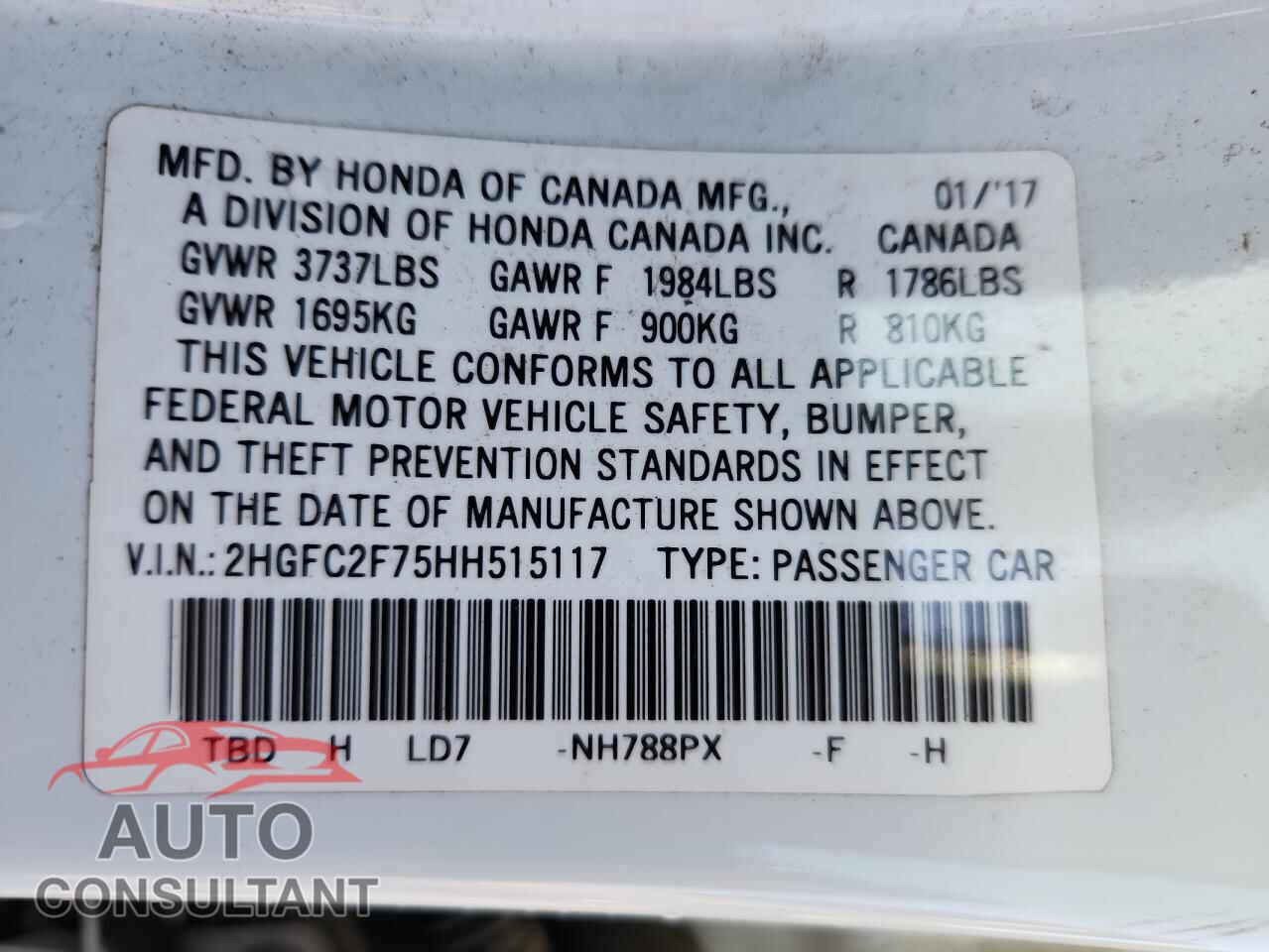 HONDA CIVIC 2017 - 2HGFC2F75HH515117