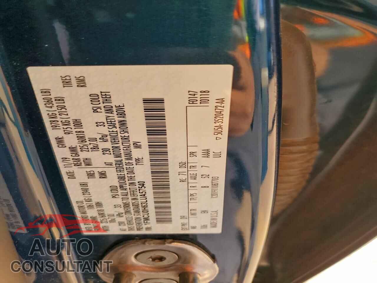 FORD ESCAPE 2020 - 1FMCU0H63LUA57540