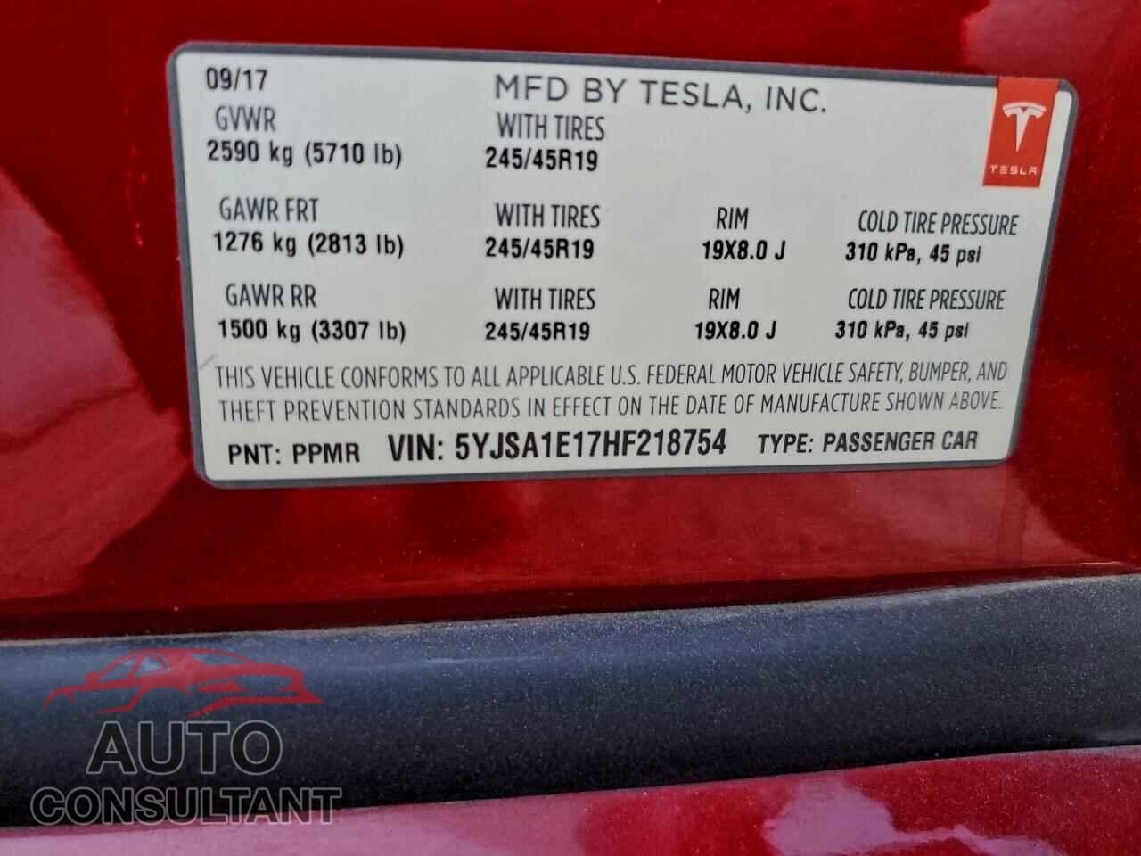 TESLA MODEL S 2017 - 5YJSA1E17HF218754