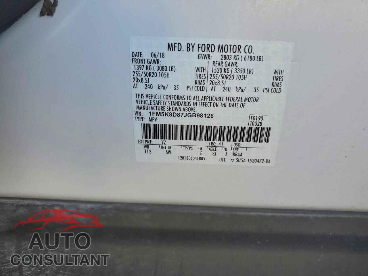 FORD EXPLORER 2018 - 1FM5K8D87JGB98126