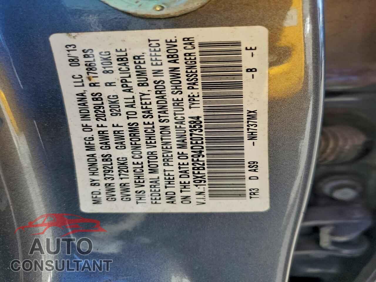 HONDA CIVIC 2013 - 19XFB2F94DE073584