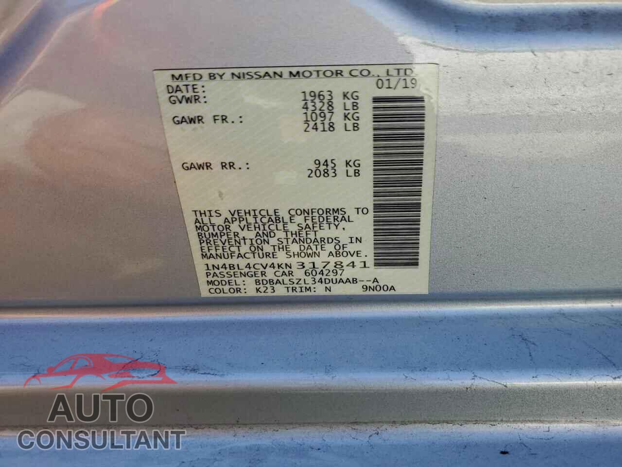 NISSAN ALTIMA 2019 - 1N4BL4CV4KN317841